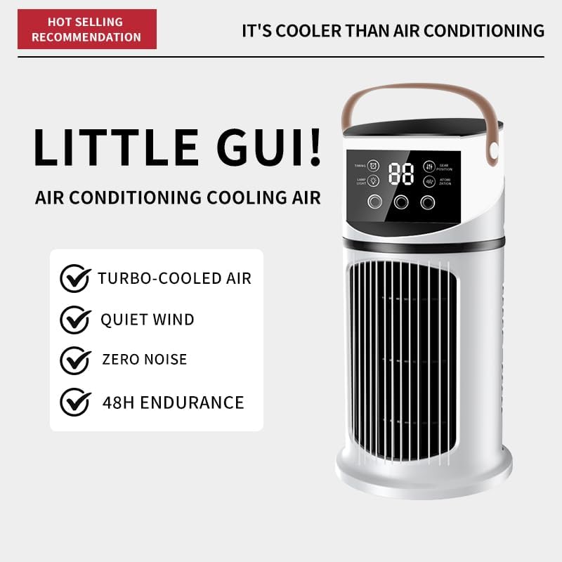 Climatiseur portable, 4 en 1 Mini Rafraîchisseur d’Air Silencieux avec 9 Vitesses, 3 Modes Brume, LED 7 Couleurs, Minuterie, Climatiseur Portable Silencieux pour Chambre Bureau
