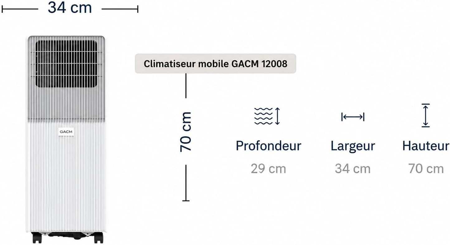 Climatiseur Mobile Silencieux 12000BTU, 5 EN 1, Refroidissement,Chauffage,Ventilateur,Déshumidificateur,Mode Nuit,Climatisation Rapide,Clim Mobile,Energie Classe A