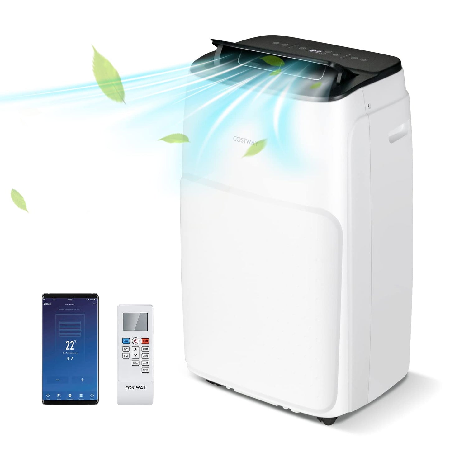 COSTWAY Climatiseur Mobile Silencieux 16000BTU, 5 EN 1,Refroidissement,Chauffage,Ventilateur,Déshumidificateur,Mode Nuit,Climatisation Rapide,Clim Mobile