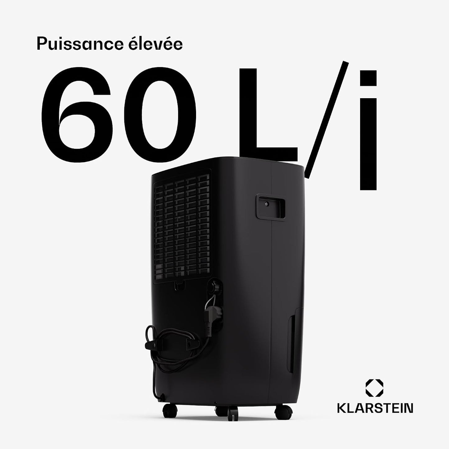 Klarstein DryFy Connect 60L Déshumidificateur, 60L/24h, Wi-Fi, Réservoir 8L, Minuterie 24h, Silencieux, Portable, Pour Salle de Bain & Pièces 45-65m², Anthracite