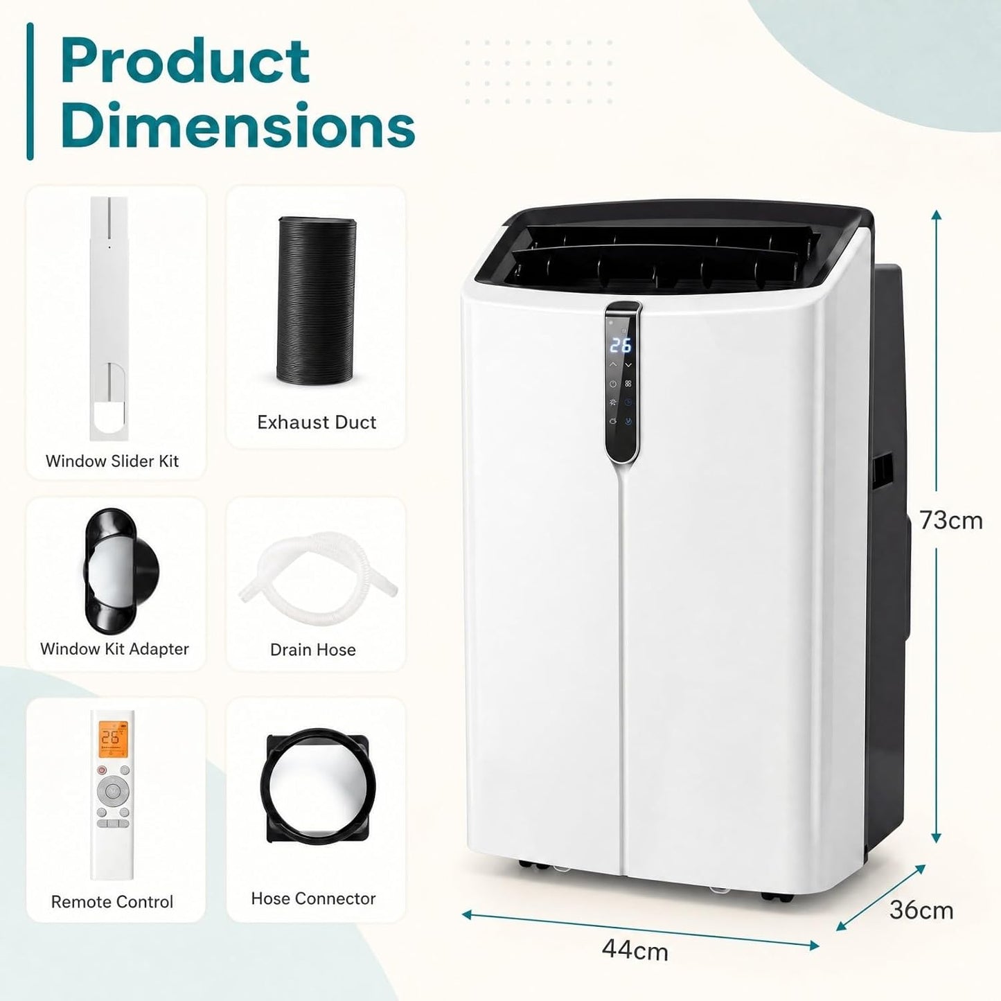 LIFEZEAL Climatiseur Mobile, Climatiseur Portable avec Fonctions Refroidissement, Chauffage, Déshumidification et Ventilation, Télécommande/Wi-Fi, Minuterie 24H (Style4-12000 BTU)