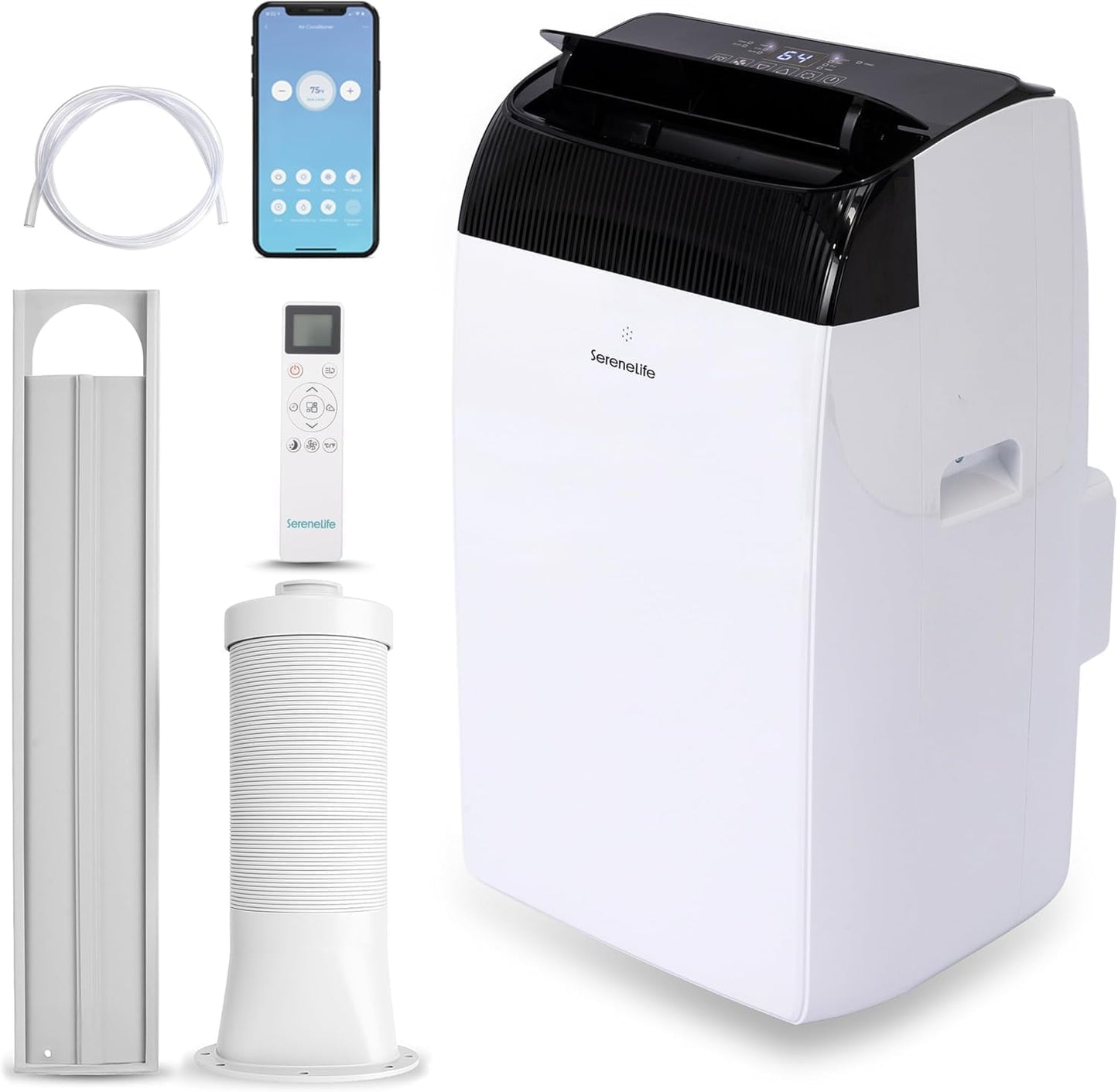 SereneLife Climatiseur portable 14 000 BTU avec WiFi, climatiseur 3 en 1 froid, déshumidificateur et ventilateur, contrôle par application, silencieux avec kit de fenêtre