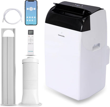 SereneLife Climatiseur portable 14 000 BTU avec WiFi, climatiseur 3 en 1 froid, déshumidificateur et ventilateur, contrôle par application, silencieux avec kit de fenêtre