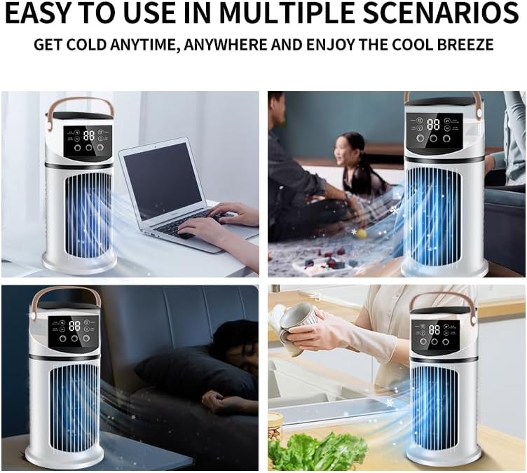 Climatiseur portable, 4 en 1 Mini Rafraîchisseur d’Air Silencieux avec 9 Vitesses, 3 Modes Brume, LED 7 Couleurs, Minuterie, Climatiseur Portable Silencieux pour Chambre Bureau