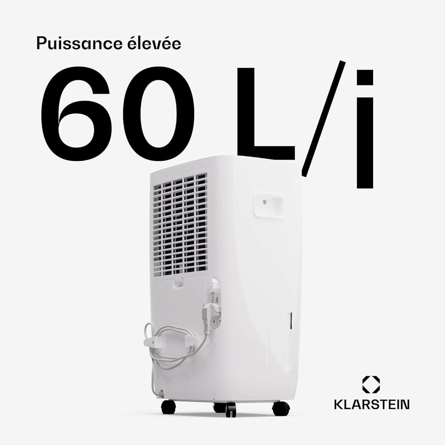 Klarstein DryFy Connect 60L Déshumidificateur, 60L/24h, Wi-Fi, Réservoir 8L, Minuterie 24h, Silencieux, Portable, Pour Salle de Bain & Pièces 45-65m², Anthracite