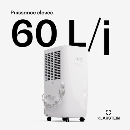 Klarstein DryFy Connect 60L Déshumidificateur, 60L/24h, Wi-Fi, Réservoir 8L, Minuterie 24h, Silencieux, Portable, Pour Salle de Bain & Pièces 45-65m², Anthracite