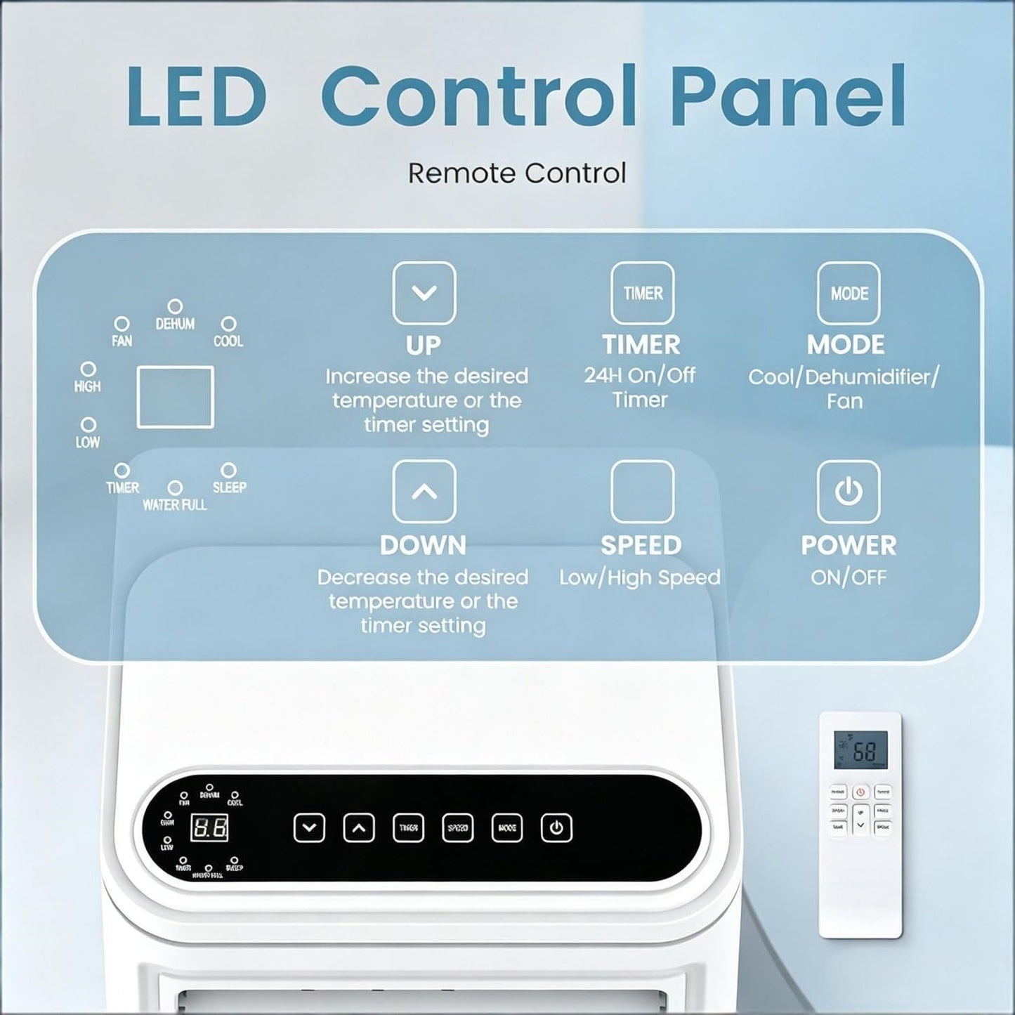 Climatiseur Portable avec télécommande et roulettes 18000BTU | Climatiseur mobile sur pied ; poignée ergonomique ; pour un refroidissement flexible d'une pièce à l'autre