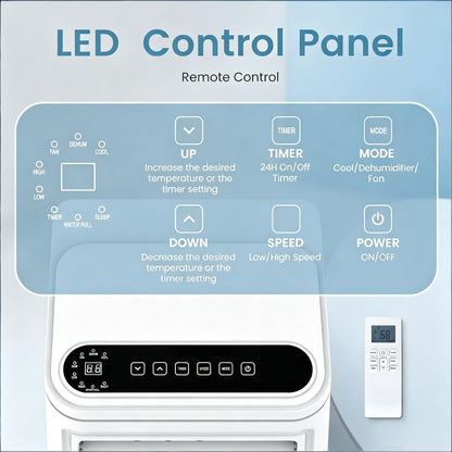 Climatiseur Portable avec télécommande et roulettes 18000BTU | Climatiseur mobile sur pied ; poignée ergonomique ; pour un refroidissement flexible d'une pièce à l'autre