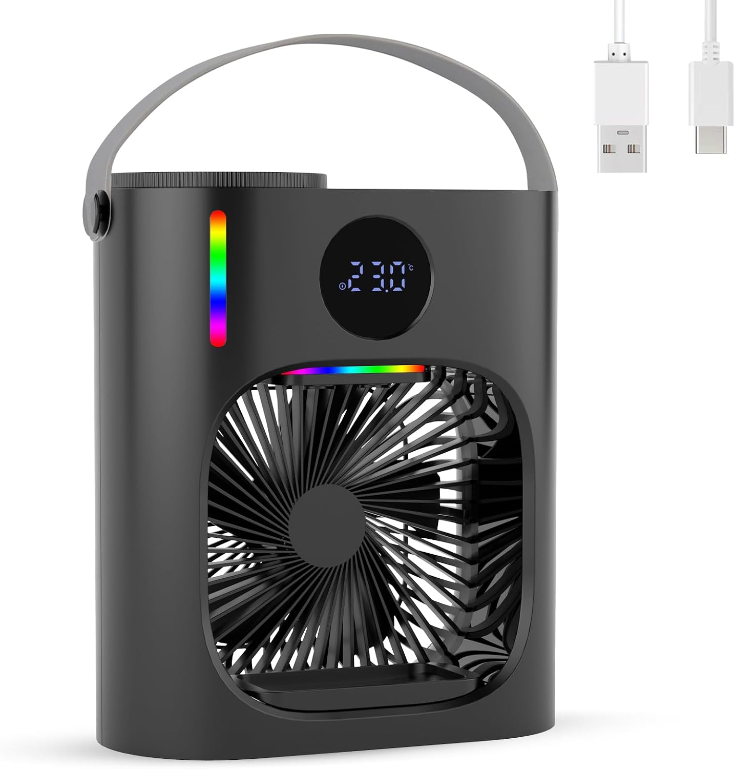 Climatiseur Mobile, GuKKK Climatiseur Portable Silencieux 900ML, 4 en 1 Refroidisseur d'Air, USB Mini Air Climatiseur Ventilateur, 3 Vitesses, 2 Modes de Brumisation, pour Chambre