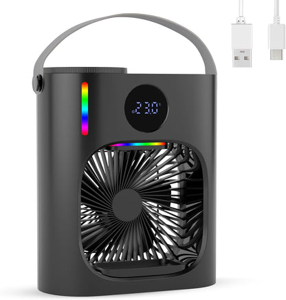 Climatiseur Mobile, GuKKK Climatiseur Portable Silencieux 900ML, 4 en 1 Refroidisseur d'Air, USB Mini Air Climatiseur Ventilateur, 3 Vitesses, 2 Modes de Brumisation, pour Chambre