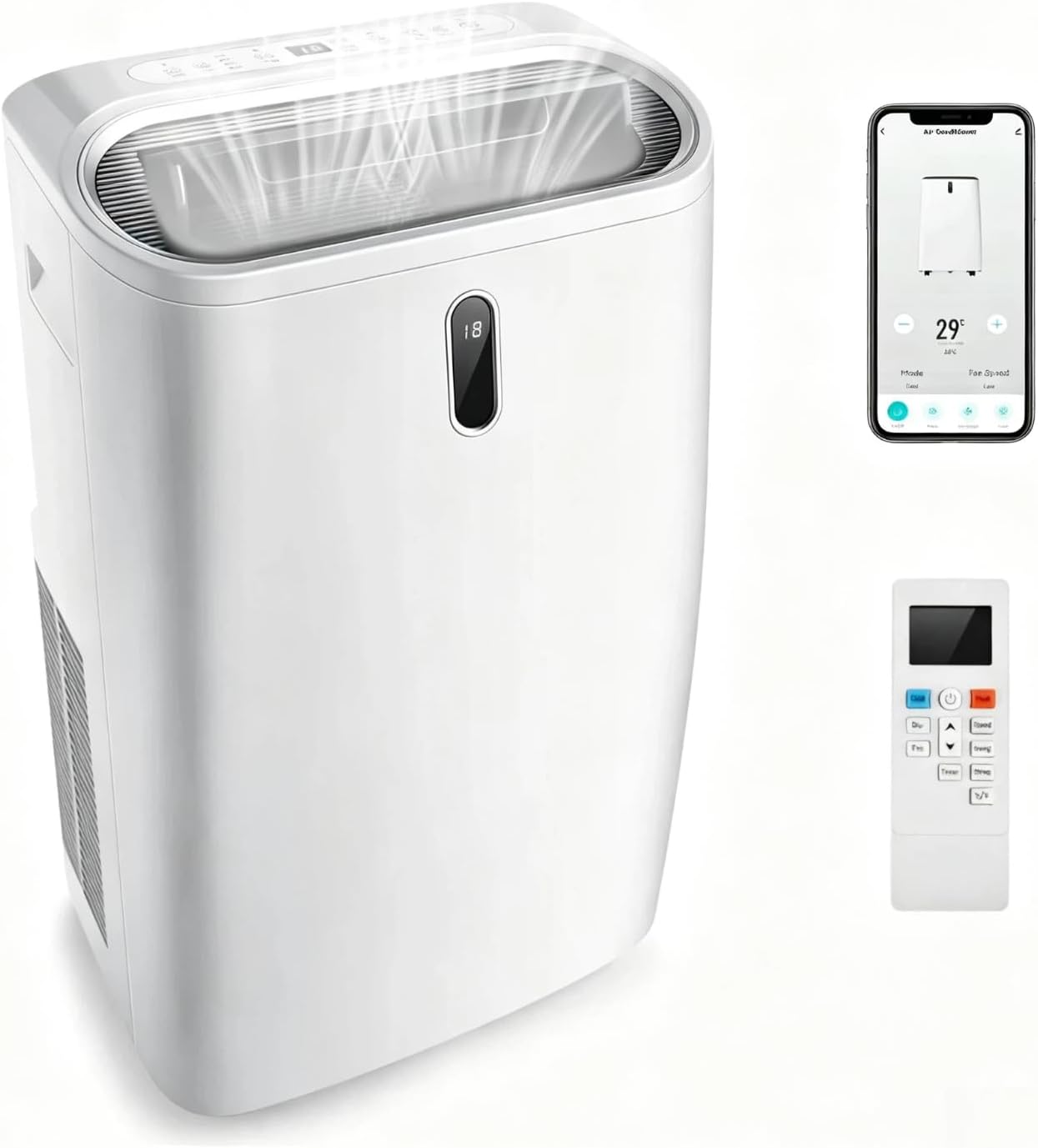 KOMFOTTEU Climatiseur Mobile Silencieux, 16000BTU, Minuterie & Télécommande | Climatiseur Mobile avec Évacuation, 4 Modes, 3 Vitesses, 5 en 1 Rafraichisseur d'Air, Pour Pièces 45-50㎡, WIFI, Contrôle APP