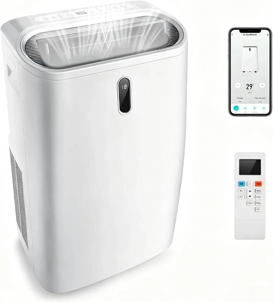 KOMFOTTEU Climatiseur Mobile Silencieux, 16000BTU, Minuterie & Télécommande | Climatiseur Mobile avec Évacuation, 4 Modes, 3 Vitesses, 5 en 1 Rafraichisseur d'Air, Pour Pièces 45-50㎡, WIFI, Contrôle APP