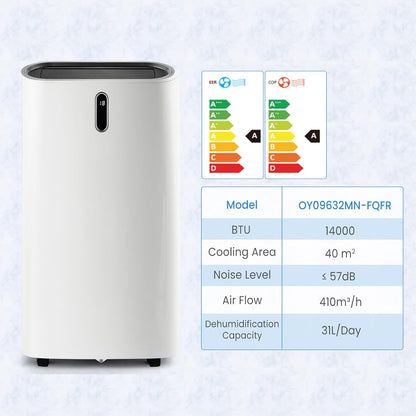 KOMFOTTEU Climatiseur Mobile Silencieux, 14000BTU, Minuterie & Télécommande | Climatiseur Mobile avec Évacuation, 4 Modes, 3 Vitesses, 5 en 1 Rafraichisseur d'Air, Pour Pièces de 40㎡, WIFI, Contrôle APP