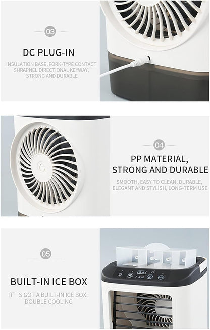Climatiseur Mobile 2026 sans Évacuation, 4 Vitesses, avec Moule à Glaçons, Brumisation, LED 7 Couleurs et Réservoir 900 ml – Rafraîchisseur d'Air Silencieux (Blanc)