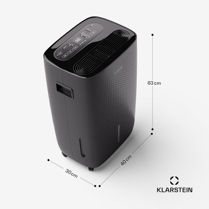 Klarstein DryFy Connect 60L Déshumidificateur, 60L/24h, Wi-Fi, Réservoir 8L, Minuterie 24h, Silencieux, Portable, Pour Salle de Bain & Pièces 45-65m², Anthracite
