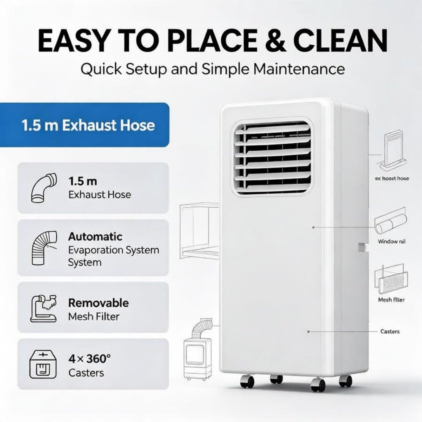 Climatiseur Portable, unité de climatisation 3 en 1 18000BTU | Climatiseur sur pied ; climatiseur portable silencieux pour appartements, dortoirs et camping-cars