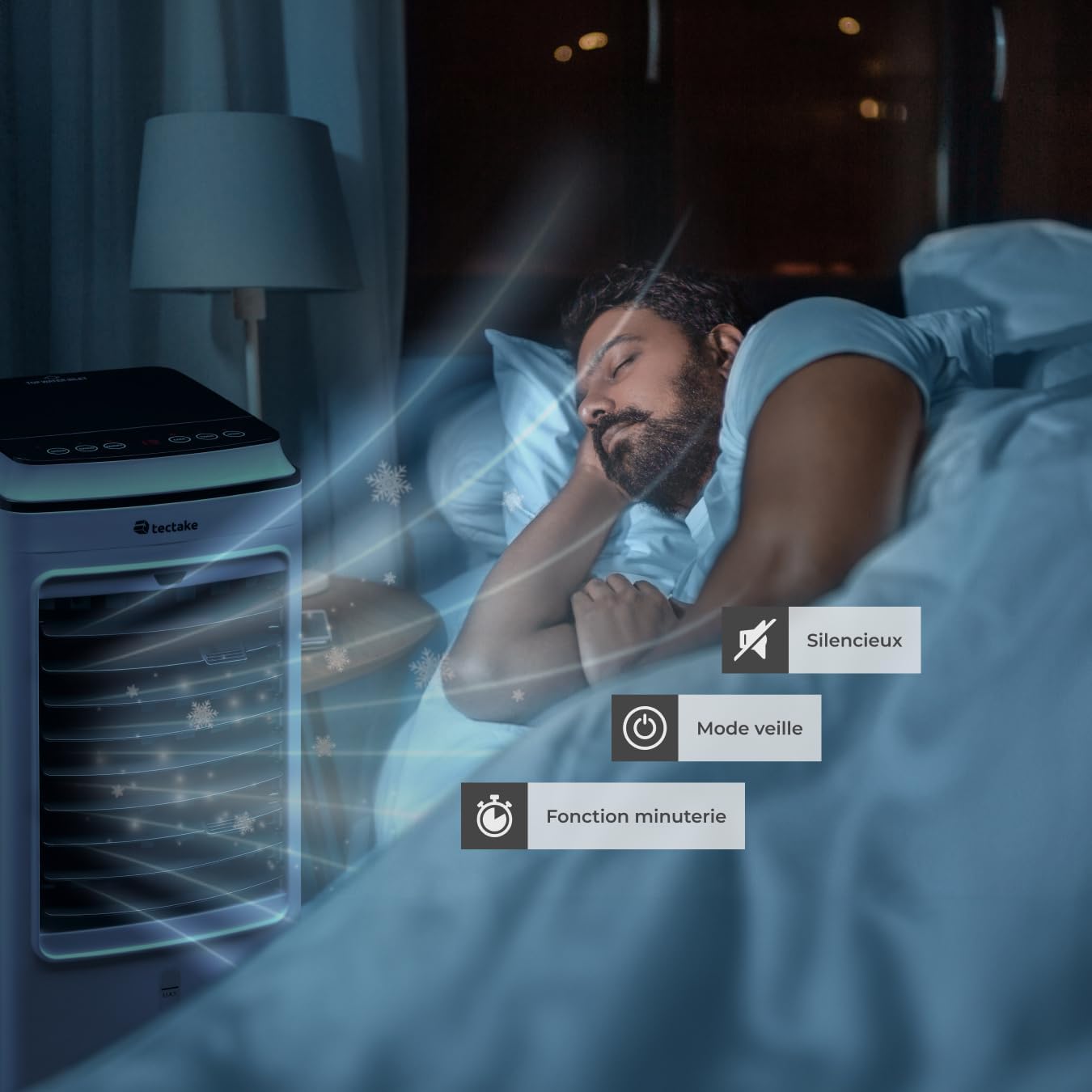 tectake® Rafraichisseur d'air Mobile sans évacuation 3 en 1 Ventilateur et Humidificateur 3 Programmes avec Télécommande Éclairage LED Ventilateur portable Ventilateurs pour Chambre Salon Bureau