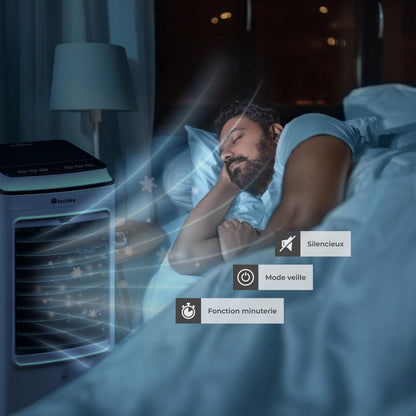 tectake® Rafraichisseur d'air Mobile sans évacuation 3 en 1 Ventilateur et Humidificateur 3 Programmes avec Télécommande Éclairage LED Ventilateur portable Ventilateurs pour Chambre Salon Bureau