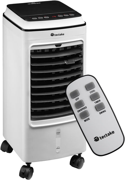 tectake® Rafraichisseur d'air Mobile sans évacuation 3 en 1 Ventilateur et Humidificateur 3 Programmes avec Télécommande Éclairage LED Ventilateur portable Ventilateurs pour Chambre Salon Bureau