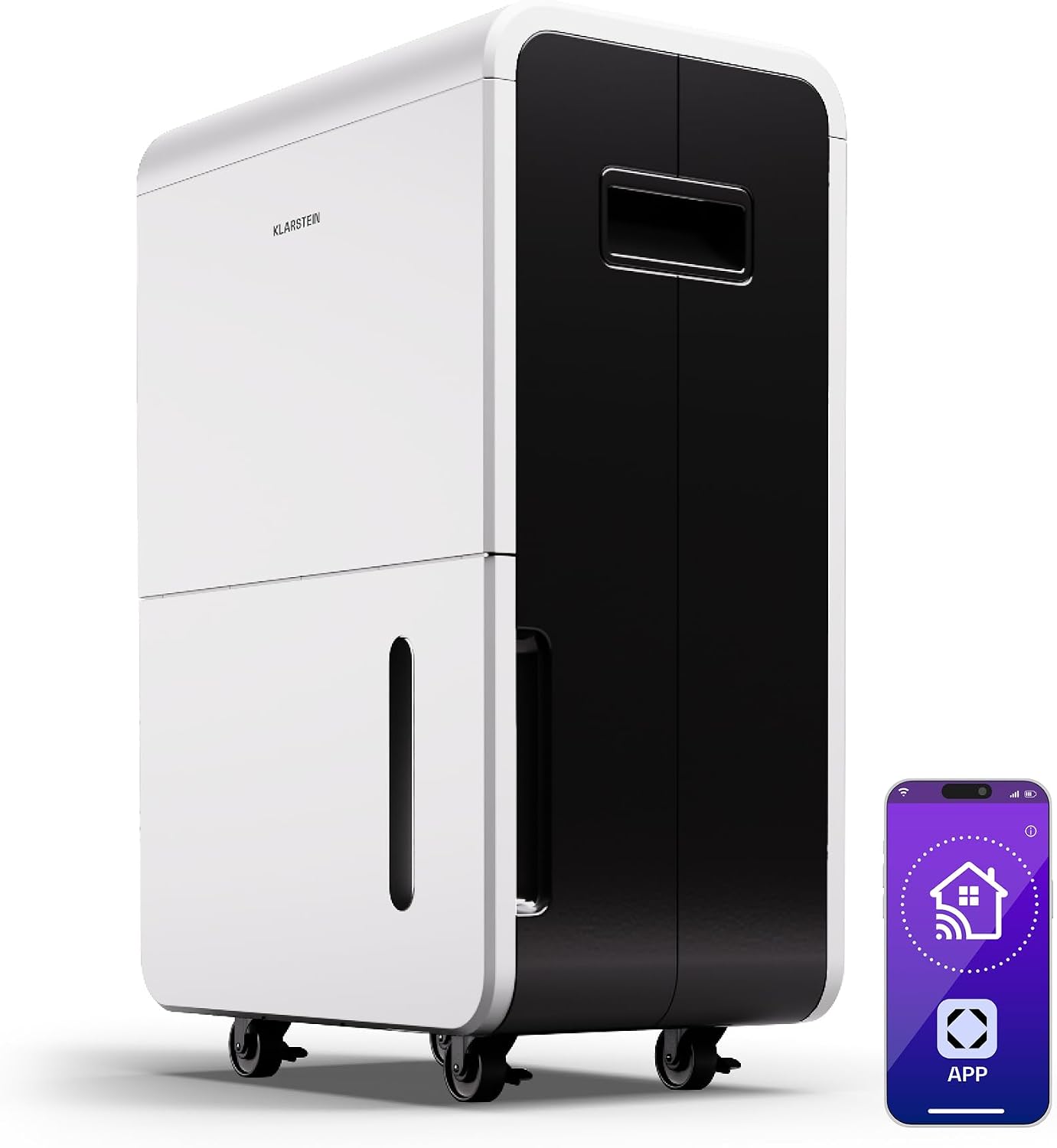 Klarstein DryFy Connect 60L Déshumidificateur, 60L/24h, Wi-Fi, Réservoir 8L, Minuterie 24h, Silencieux, Portable, Pour Salle de Bain & Pièces 45-65m², Anthracite