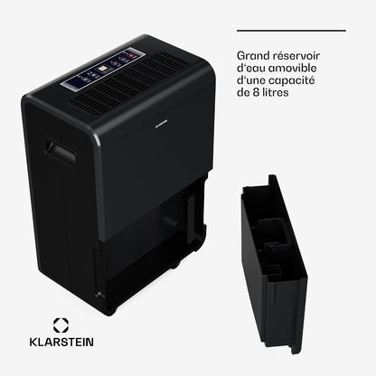 Klarstein DryFy Connect 60L Déshumidificateur, 60L/24h, Wi-Fi, Réservoir 8L, Minuterie 24h, Silencieux, Portable, Pour Salle de Bain & Pièces 45-65m², Anthracite