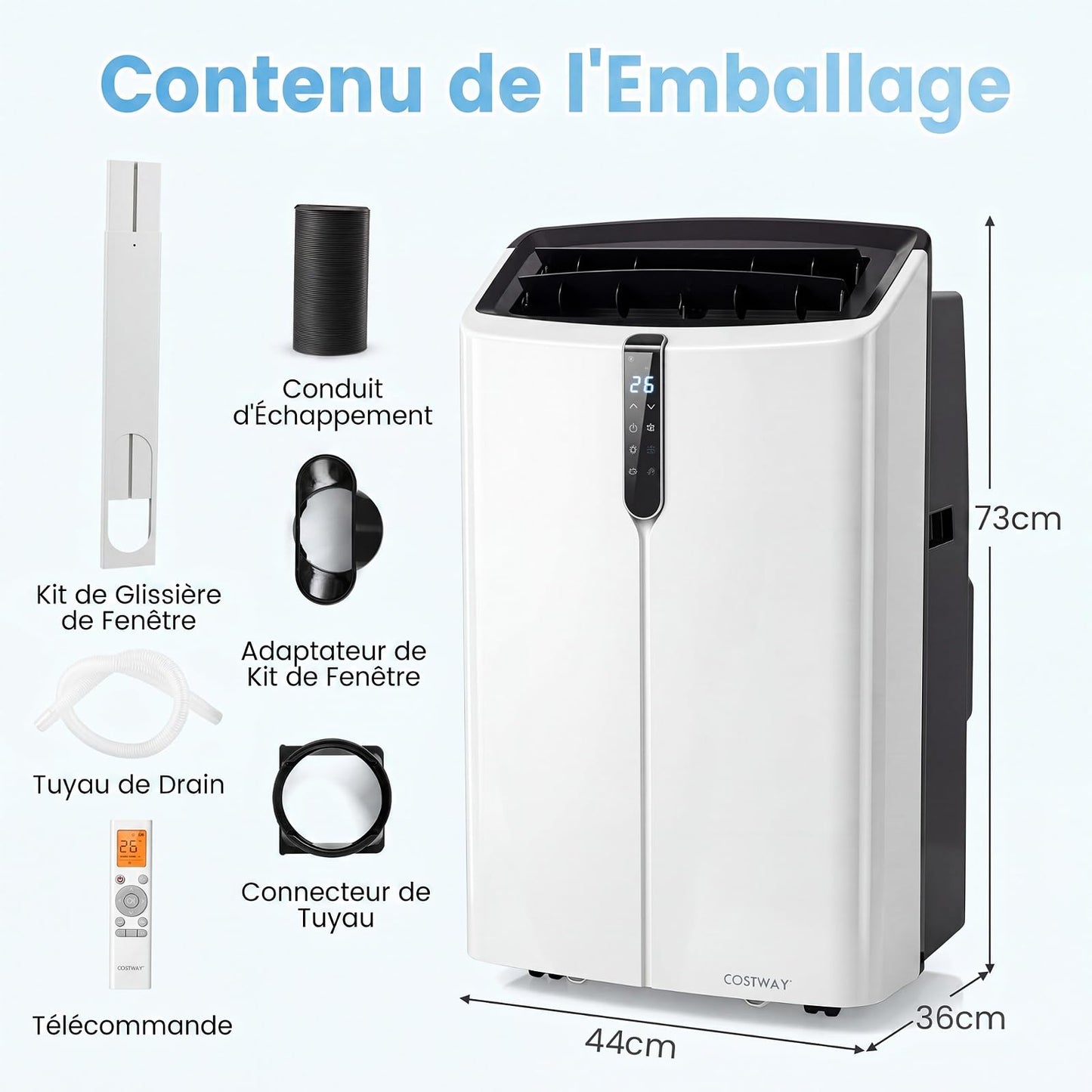 COSTWAY Climatiseur Mobile Silencieux 16000BTU, 5 EN 1,Refroidissement,Chauffage,Ventilateur,Déshumidificateur,Mode Nuit,Climatisation Rapide,Clim Mobile