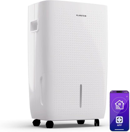 Klarstein DryFy Connect 60L Déshumidificateur, 60L/24h, Wi-Fi, Réservoir 8L, Minuterie 24h, Silencieux, Portable, Pour Salle de Bain & Pièces 45-65m², Anthracite