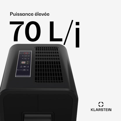 Klarstein DryFy Connect 60L Déshumidificateur, 60L/24h, Wi-Fi, Réservoir 8L, Minuterie 24h, Silencieux, Portable, Pour Salle de Bain & Pièces 45-65m², Anthracite
