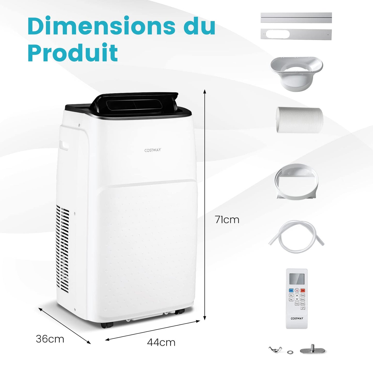 COSTWAY Climatiseur Mobile Silencieux 16000BTU, 5 EN 1,Refroidissement,Chauffage,Ventilateur,Déshumidificateur,Mode Nuit,Climatisation Rapide,Clim Mobile