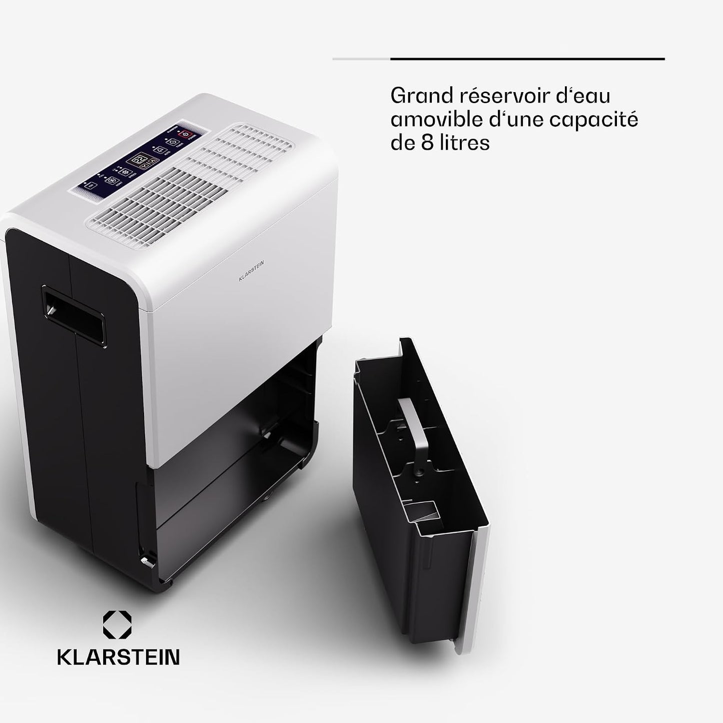 Klarstein DryFy Connect 60L Déshumidificateur, 60L/24h, Wi-Fi, Réservoir 8L, Minuterie 24h, Silencieux, Portable, Pour Salle de Bain & Pièces 45-65m², Anthracite