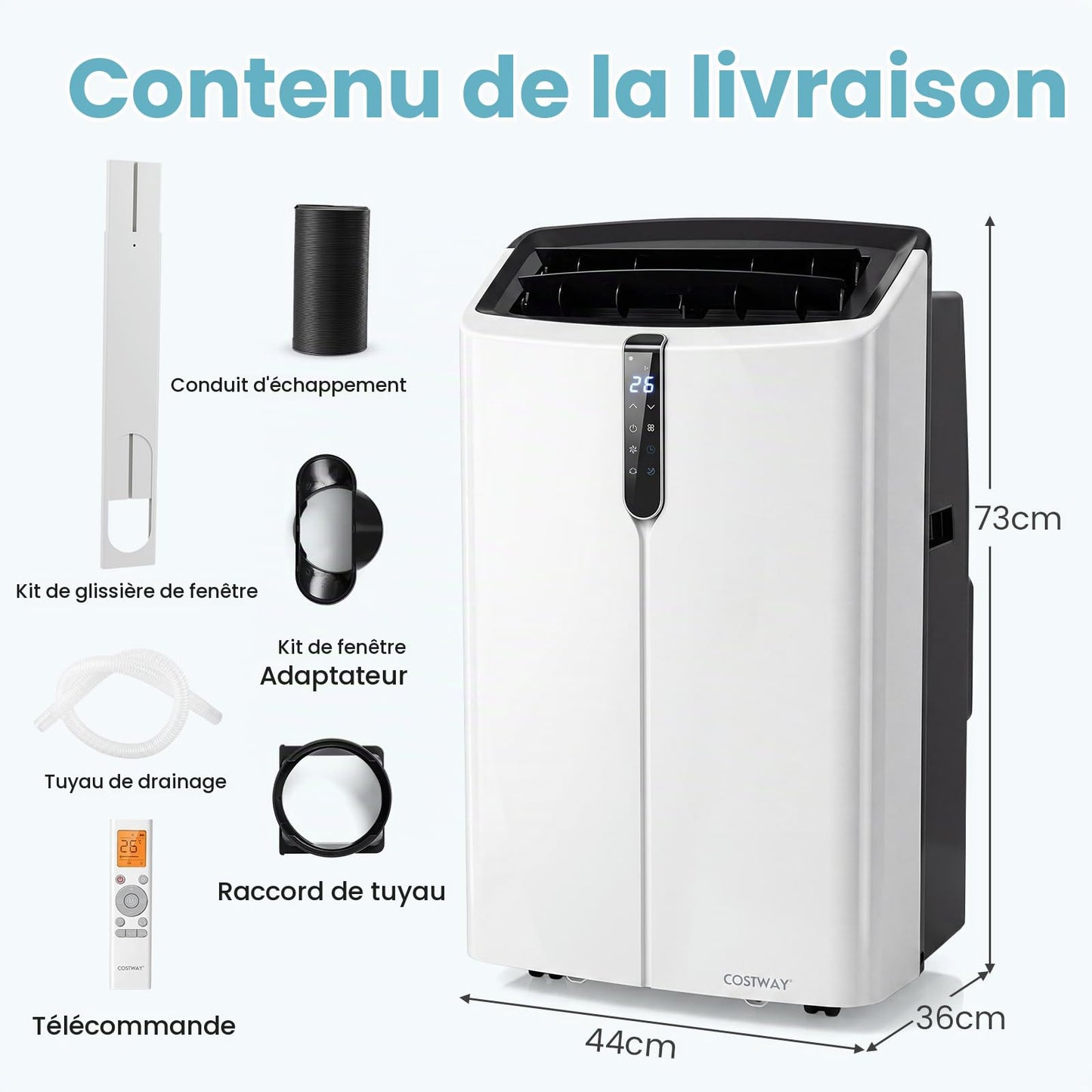 COSTWAY Climatiseur Mobile Silencieux 16000BTU, 5 EN 1,Refroidissement,Chauffage,Ventilateur,Déshumidificateur,Mode Nuit,Climatisation Rapide,Clim Mobile