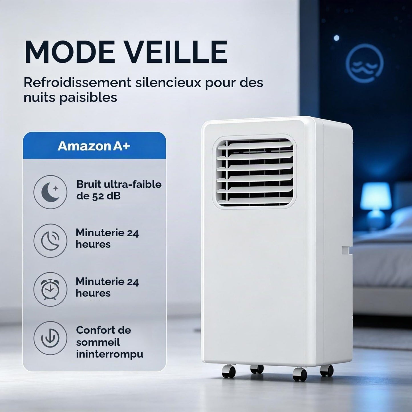 Climatiseur Portable, unité de climatisation puissante 18000BTU | Climatiseur sur pied haute performance ; refroidit jusqu'à 51 m² ; climatiseur portable pour salon et salle de sport.