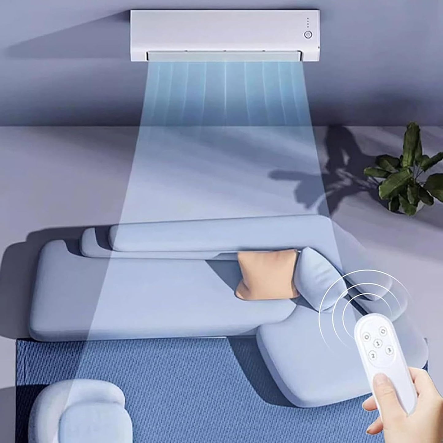 Ventilateur climatiseur mural sans fil économe en énergie - Installation sans perçage - Convient pour la chambre à coucher et la cuisine - Avec télécommande (blanc-prise)
