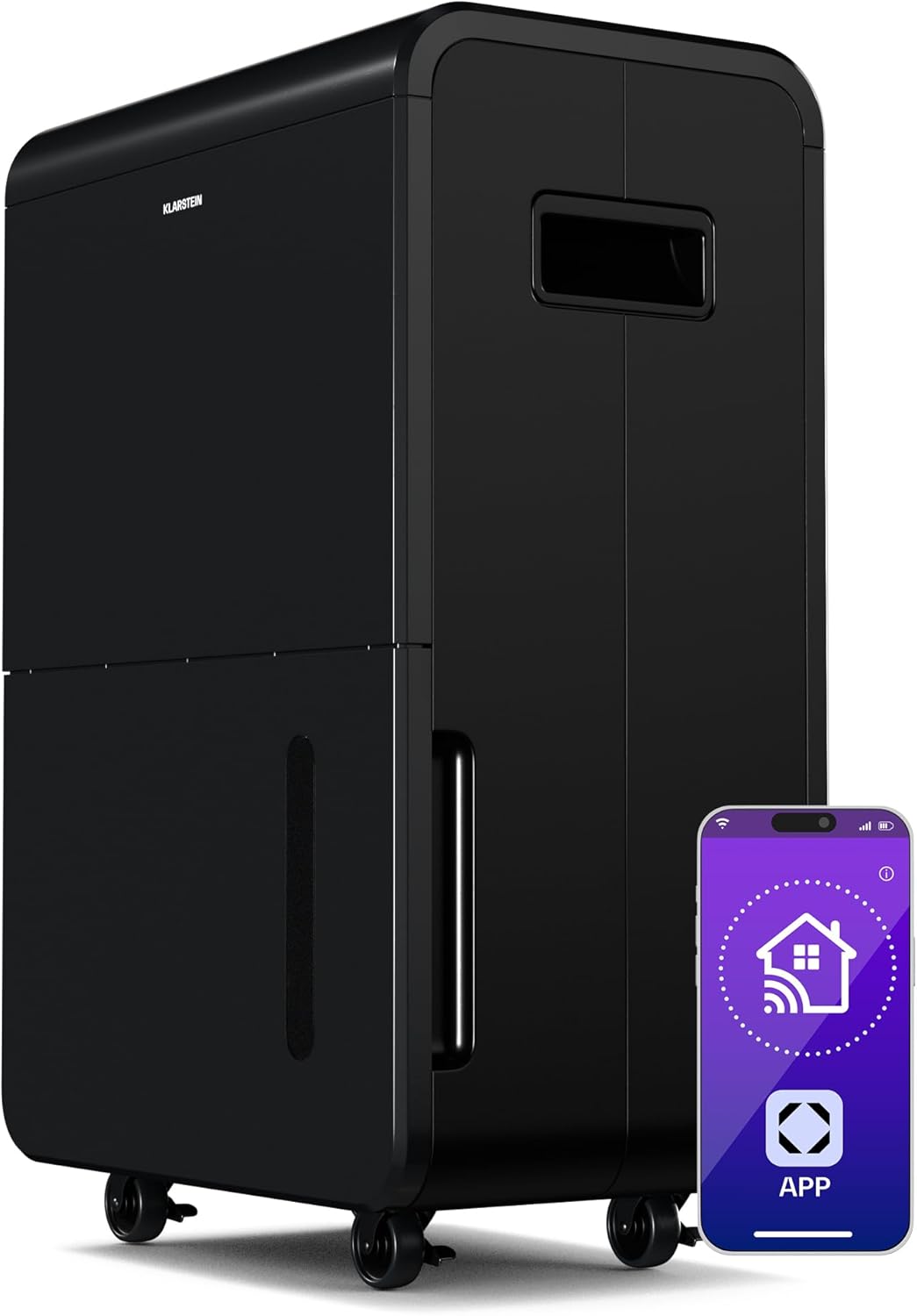Klarstein DryFy Connect 60L Déshumidificateur, 60L/24h, Wi-Fi, Réservoir 8L, Minuterie 24h, Silencieux, Portable, Pour Salle de Bain & Pièces 45-65m², Anthracite