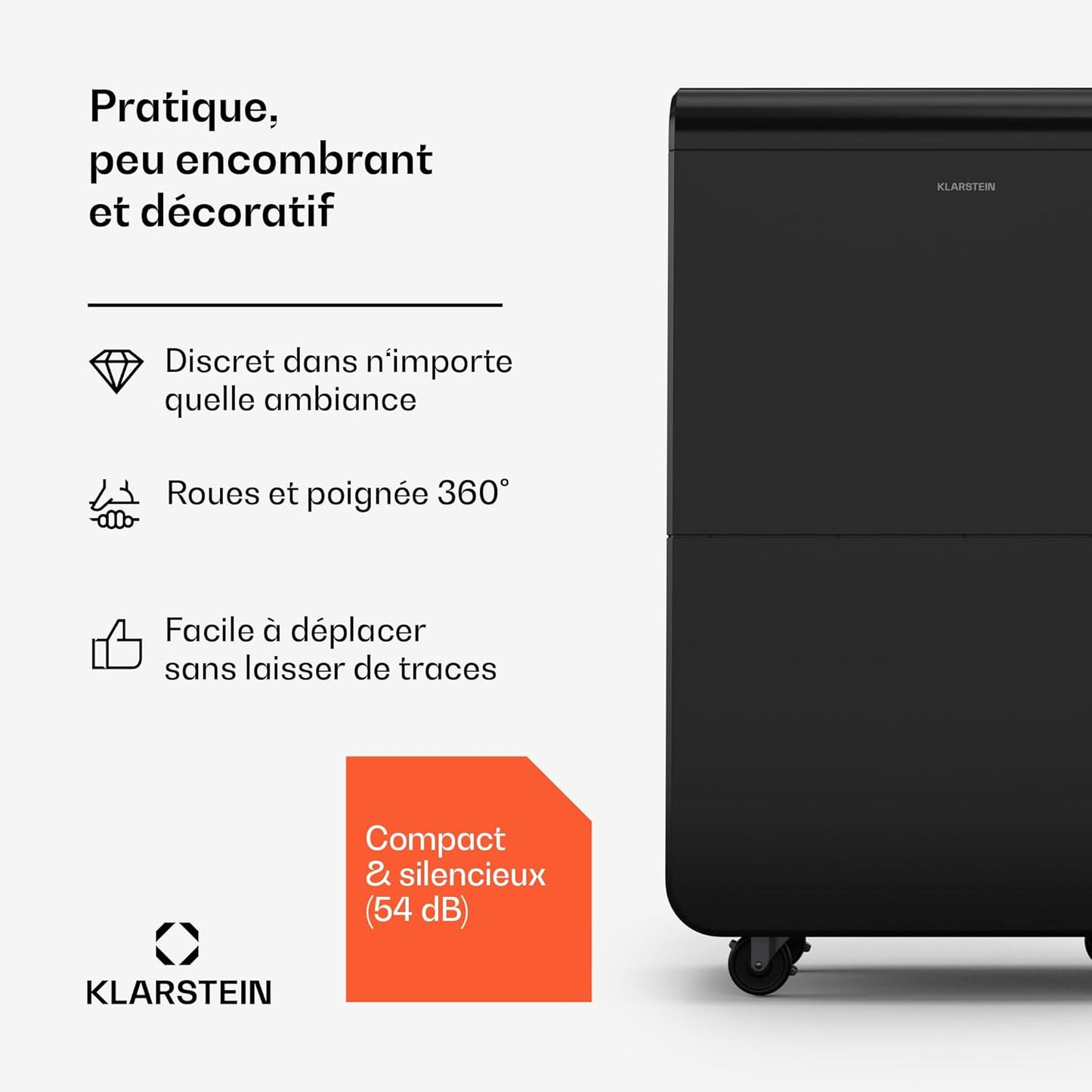 Klarstein DryFy Connect 60L Déshumidificateur, 60L/24h, Wi-Fi, Réservoir 8L, Minuterie 24h, Silencieux, Portable, Pour Salle de Bain & Pièces 45-65m², Anthracite