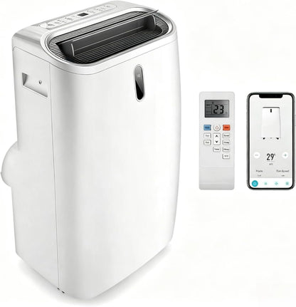 KOMFOTTEU Climatiseur Mobile Silencieux, 14000BTU, Minuterie & Télécommande | Climatiseur Mobile avec Évacuation, 4 Modes, 3 Vitesses, 5 en 1 Rafraichisseur d'Air, Pour Pièces de 40㎡, WIFI, Contrôle APP
