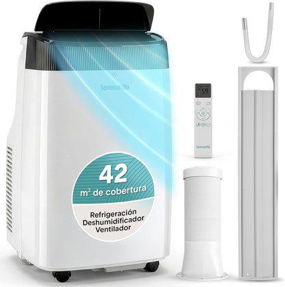 SereneLife Climatiseur portable 14 000 BTU avec WiFi, climatiseur 3 en 1 froid, déshumidificateur et ventilateur, contrôle par application, silencieux avec kit de fenêtre