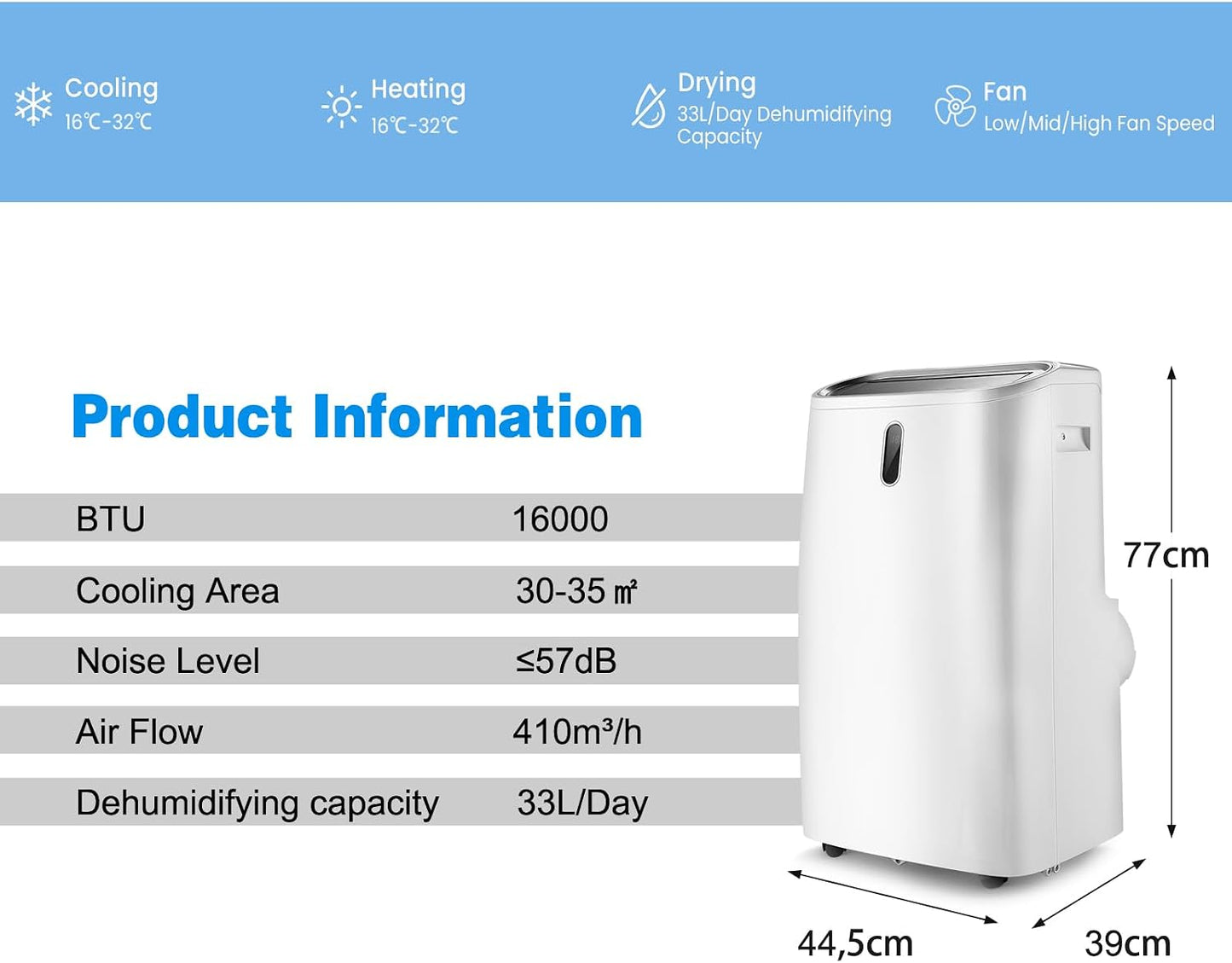 KOMFOTTEU Climatiseur Mobile Silencieux, 14000BTU, Minuterie & Télécommande | Climatiseur Mobile avec Évacuation, 4 Modes, 3 Vitesses, 5 en 1 Rafraichisseur d'Air, Pour Pièces de 40㎡, WIFI, Contrôle APP