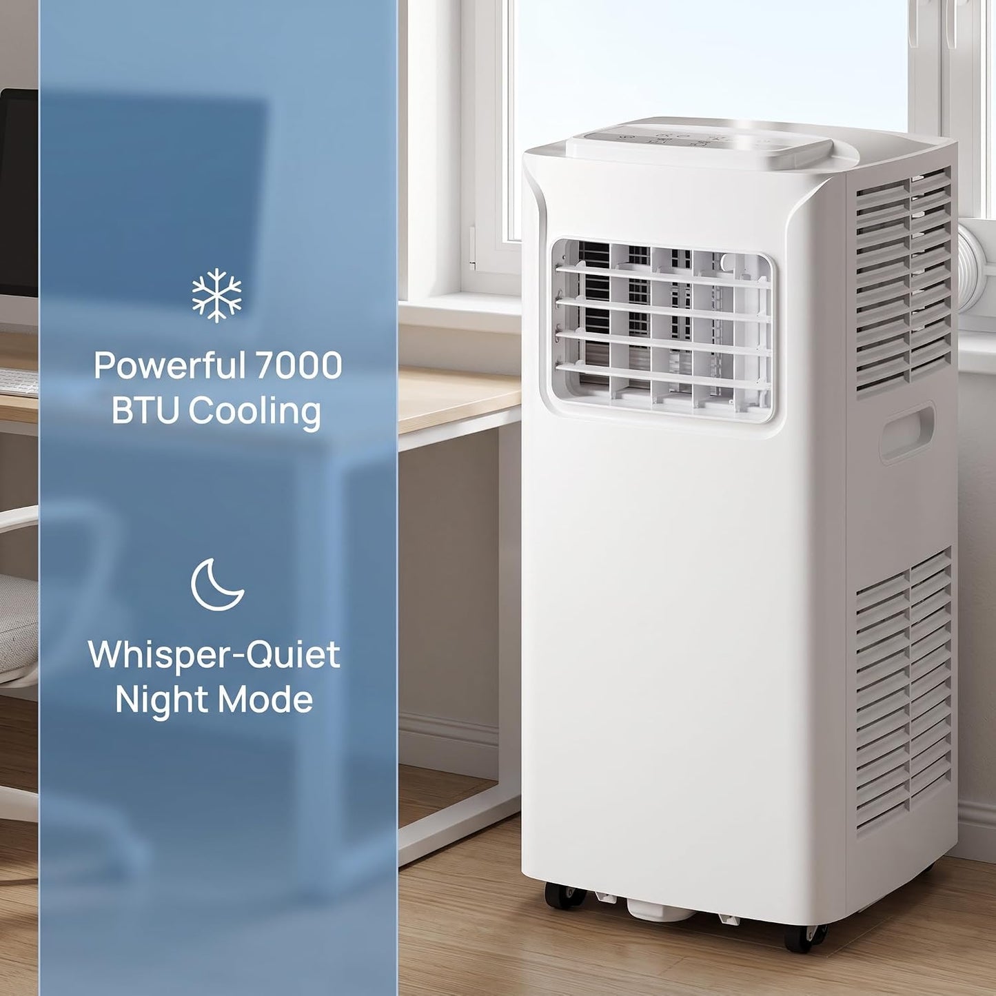 Climatiseur portable 12000 BTU avec télécommande, minuterie 24h, kit d'installation, 2 vitesses, oscillation à 120° pour pièces jusqu'à 300 m²