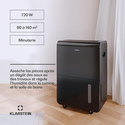 Klarstein DryFy Connect 60L Déshumidificateur, 60L/24h, Wi-Fi, Réservoir 8L, Minuterie 24h, Silencieux, Portable, Pour Salle de Bain & Pièces 45-65m², Anthracite