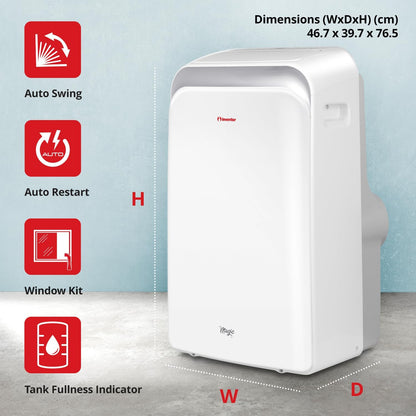 Magic Inventeur Climatiseur portable 12 000 BTU refroidissement, chauffage, déshumidificateur, ventilateur, affichage numérique, télécommande, 3 vitesses, minuterie 24h