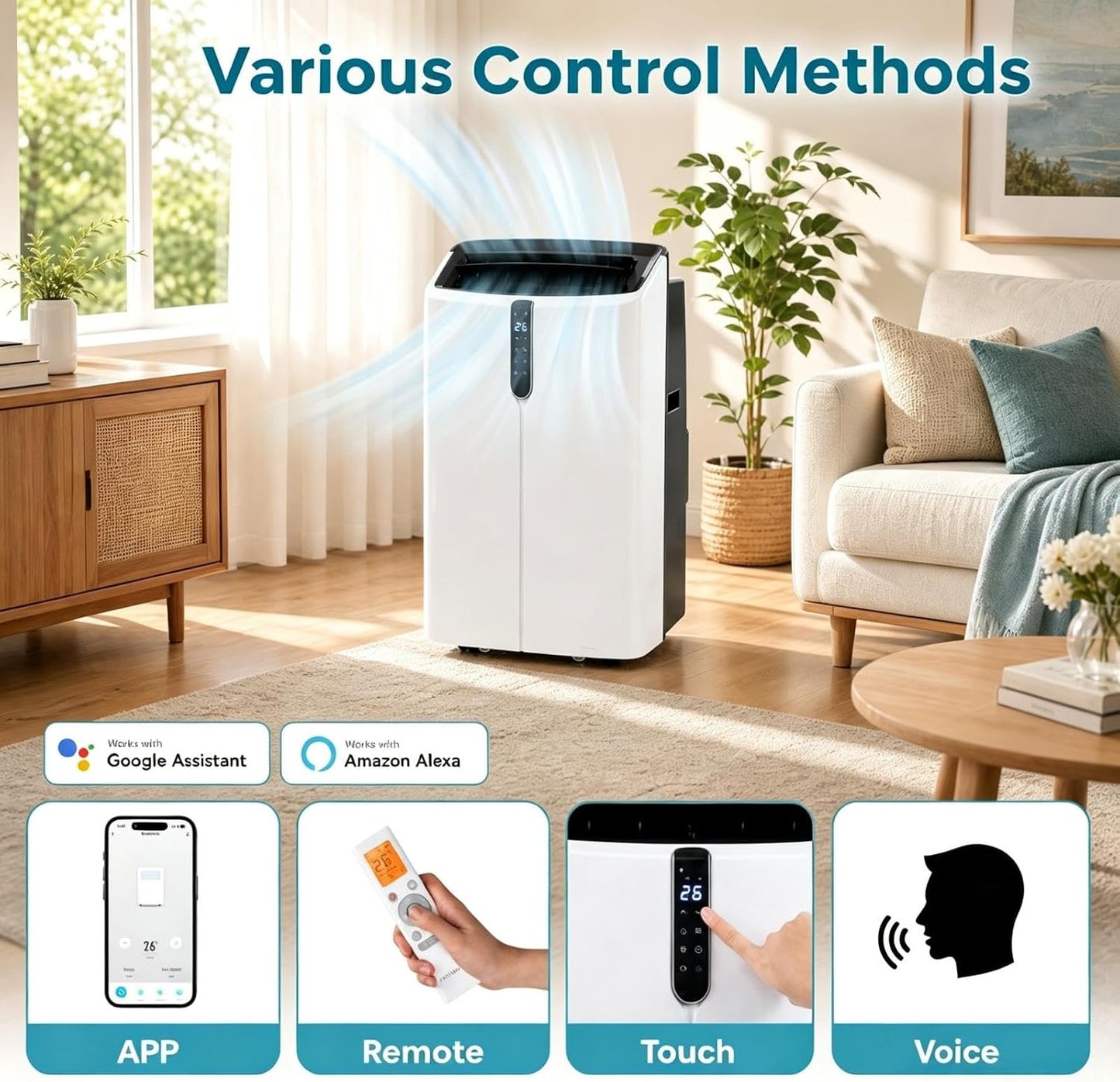 LIFEZEAL Climatiseur Mobile, Climatiseur Portable avec Fonctions Refroidissement, Chauffage, Déshumidification et Ventilation, Télécommande/Wi-Fi, Minuterie 24H (Style4-12000 BTU)