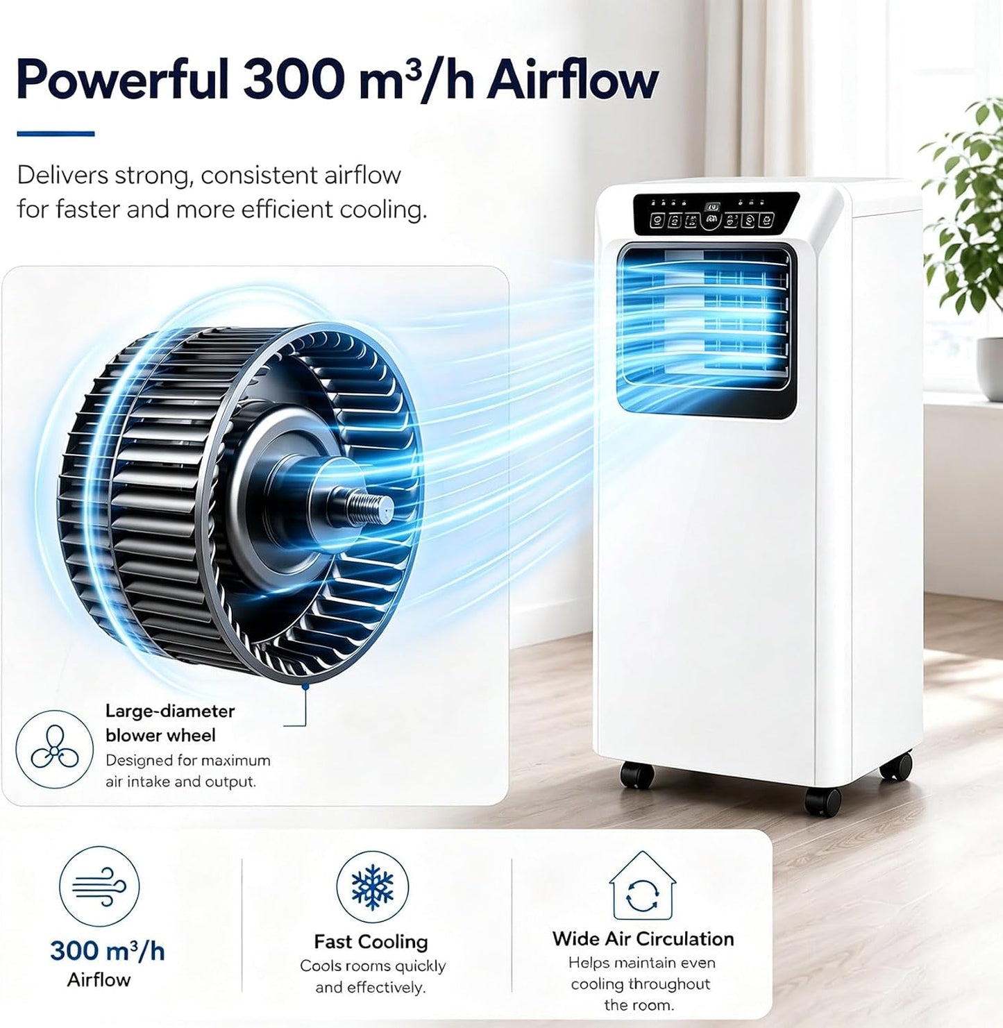 Climatiseur Portable 12000 BTU avec Télécommande Unité AC Mobile 3 en 1 pour Salon Bureau À Domicile Salle De Sport Garage Refroidissement Rapide pour Grands Espaces Jusqu'à 320 M² 12000BTU