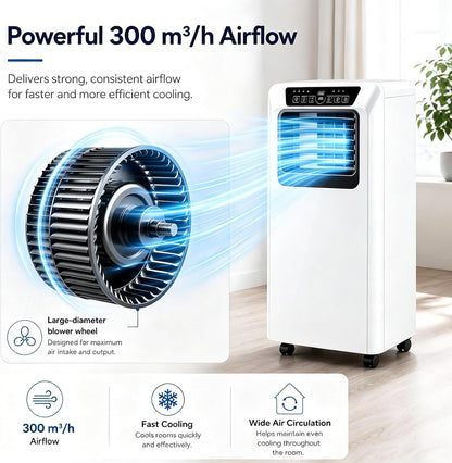 Climatiseur Portable 12000 BTU avec Télécommande Unité AC Mobile 3 en 1 pour Salon Bureau À Domicile Salle De Sport Garage Refroidissement Rapide pour Grands Espaces Jusqu'à 320 M² 12000BTU