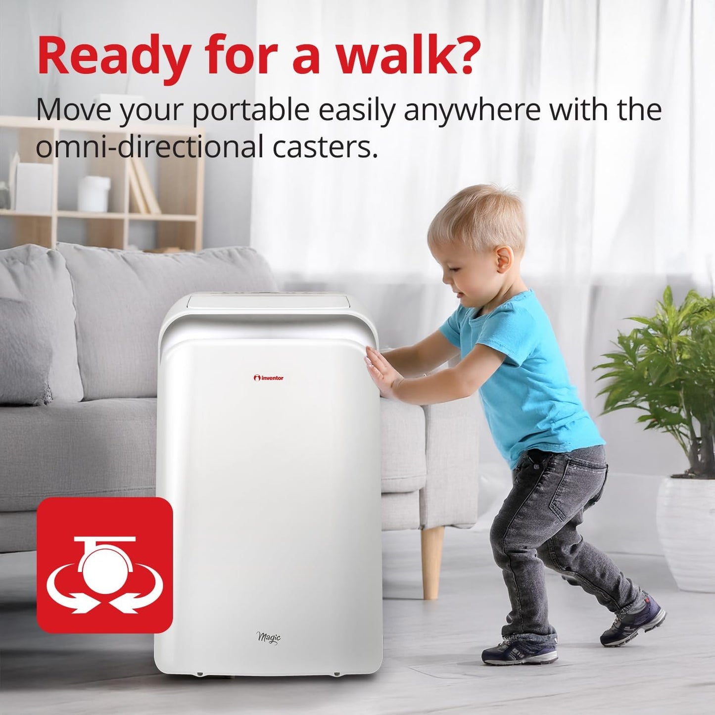 Magic Inventeur Climatiseur portable 12 000 BTU refroidissement, chauffage, déshumidificateur, ventilateur, affichage numérique, télécommande, 3 vitesses, minuterie 24h