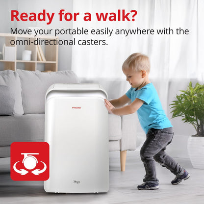 Magic Inventeur Climatiseur portable 12 000 BTU refroidissement, chauffage, déshumidificateur, ventilateur, affichage numérique, télécommande, 3 vitesses, minuterie 24h