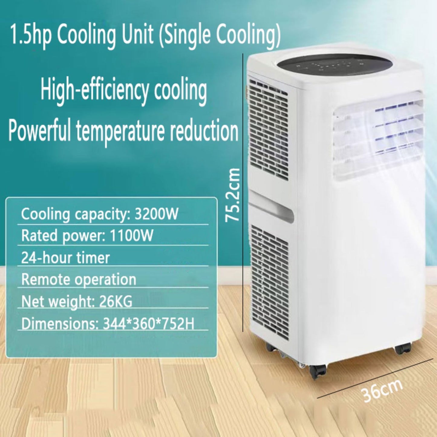 Climatiseur portable AC silencieux refroidit jusqu'à 350 m². Unité de climatisation portable avec ventilateur et déshumidificateur, télécommande, minuterie 24H, kit d'installation complet pour fenêtre