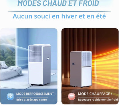 Climatiseur portable jusqu'à 300 pi², unité AC silencieuse avec ventilateur rafraîchissant et déshumidificateur, minuterie 24H et télécommande, installation facile pour la chambre à coucher