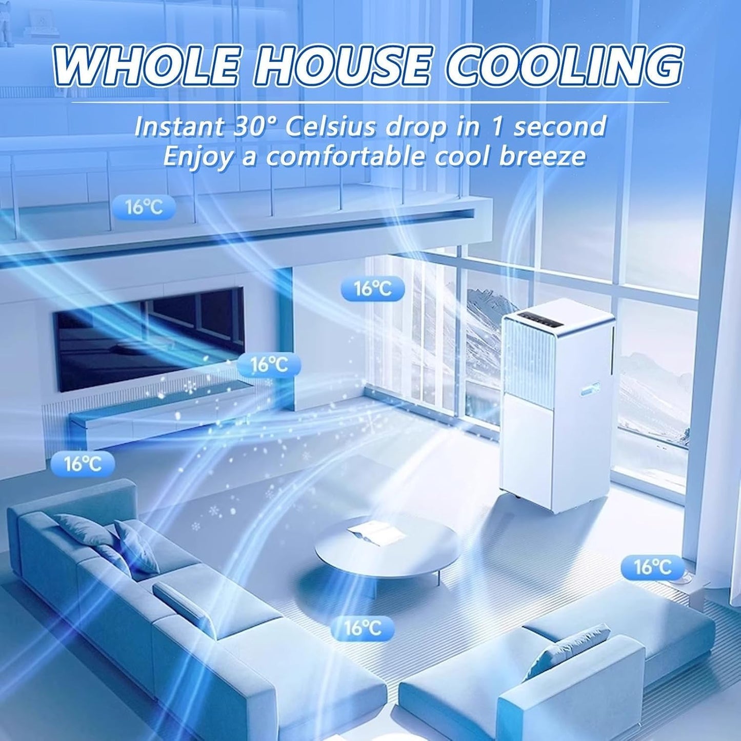 Climatiseur portable jusqu'à 300 pi², unité AC silencieuse avec ventilateur rafraîchissant et déshumidificateur, minuterie 24H et télécommande, installation facile pour la chambre à coucher