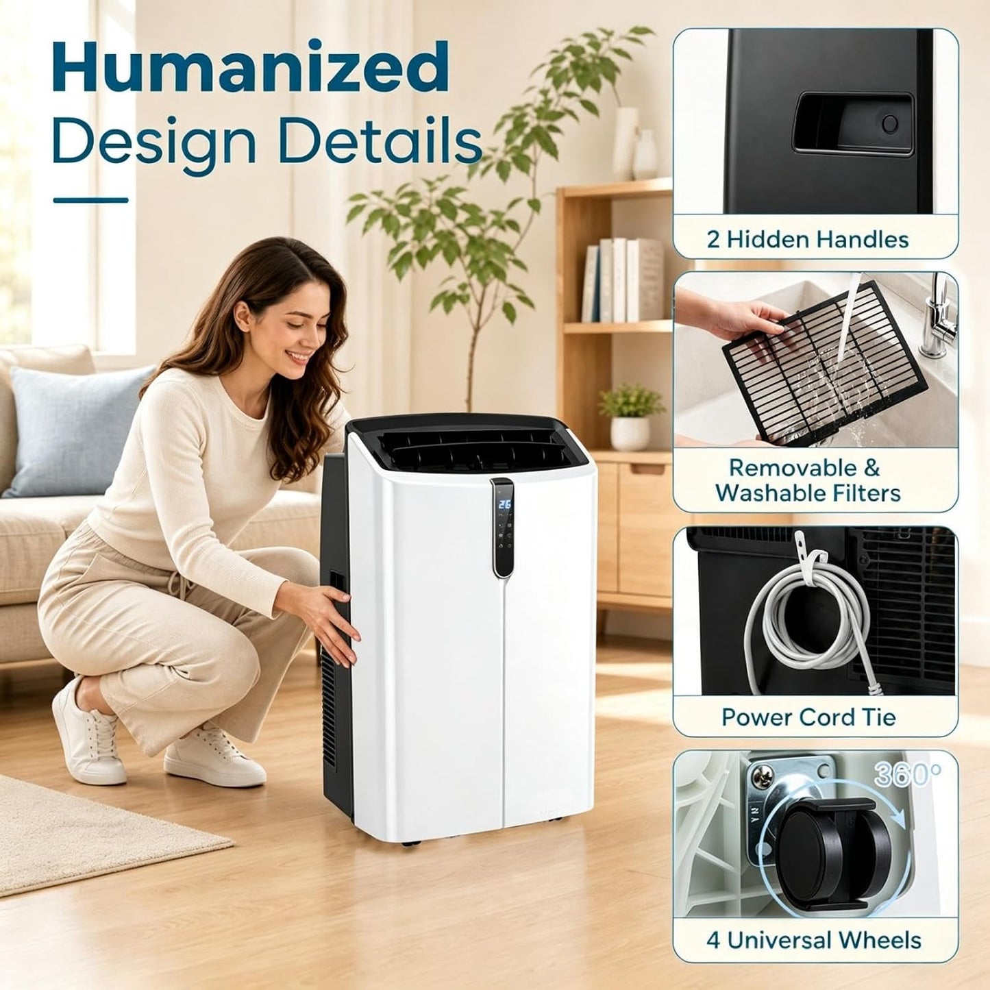 LIFEZEAL Climatiseur Mobile, Climatiseur Portable avec Fonctions Refroidissement, Chauffage, Déshumidification et Ventilation, Télécommande/Wi-Fi, Minuterie 24H (Style4-12000 BTU)